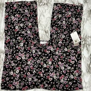 Jones New York Black Floral Silk Pants Boho Chic Resort Wear Daisies Beautiful
